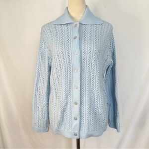 Vintage Azure Cardigan Sweater Knit Womens Medium Cottagecore Granny Button‎ 70s
